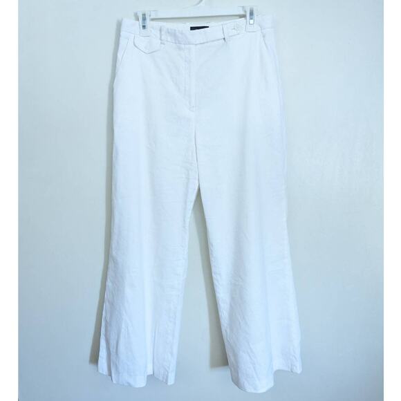 Theory Nadeema Linen Flare Leg Drape Trousers in White, Size 6 - Picture 4 of 8
